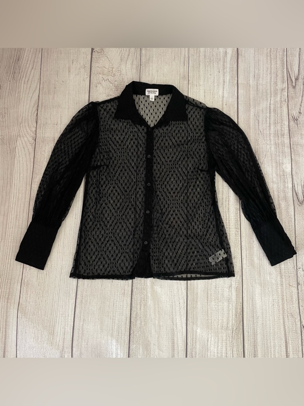 THE DROP Somewhere Lately Women’s Sheer Polka Dot Button-Up Blouse Size Small
